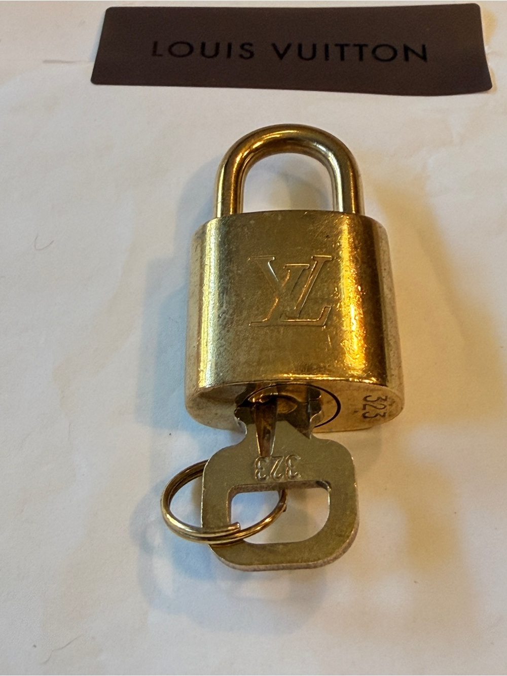 Louis Vuitton Padlock & Key #323 Gold Tone Lock Set Made in France Authentic LV